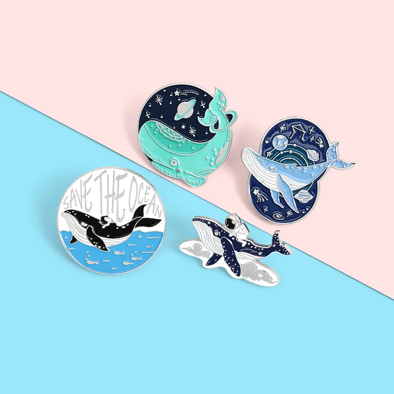 Save the Ocean Enamel Custom Pin Adventure Space Astronaut and Whale Brooches Bag Lapel Badge Jewelry Gift for Friends | Дом и сад