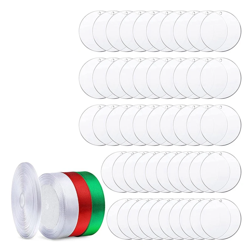 

Clear Acrylic Ornaments DIY Round Clear Christmas Blank Disc with Hole Acrylic Transparent Tags