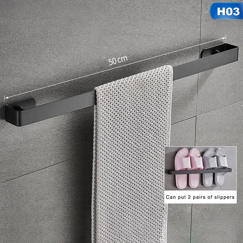 

Hanging Holder Accessories Bathroom Towel Holder Square Towel Bar Black Space Aluminum Wall Mounted Single Washroom Towel Rack