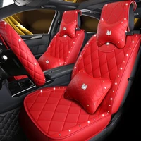 female seat car seat covers waterproof leather %ef%bc%8cswancrown rhinestones design full set coverage accessories for 5 seats vehicle