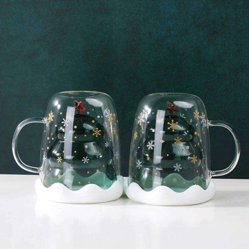 Креативная 3D прозрачная двойная антиобжигающая чашка Рождественская елка