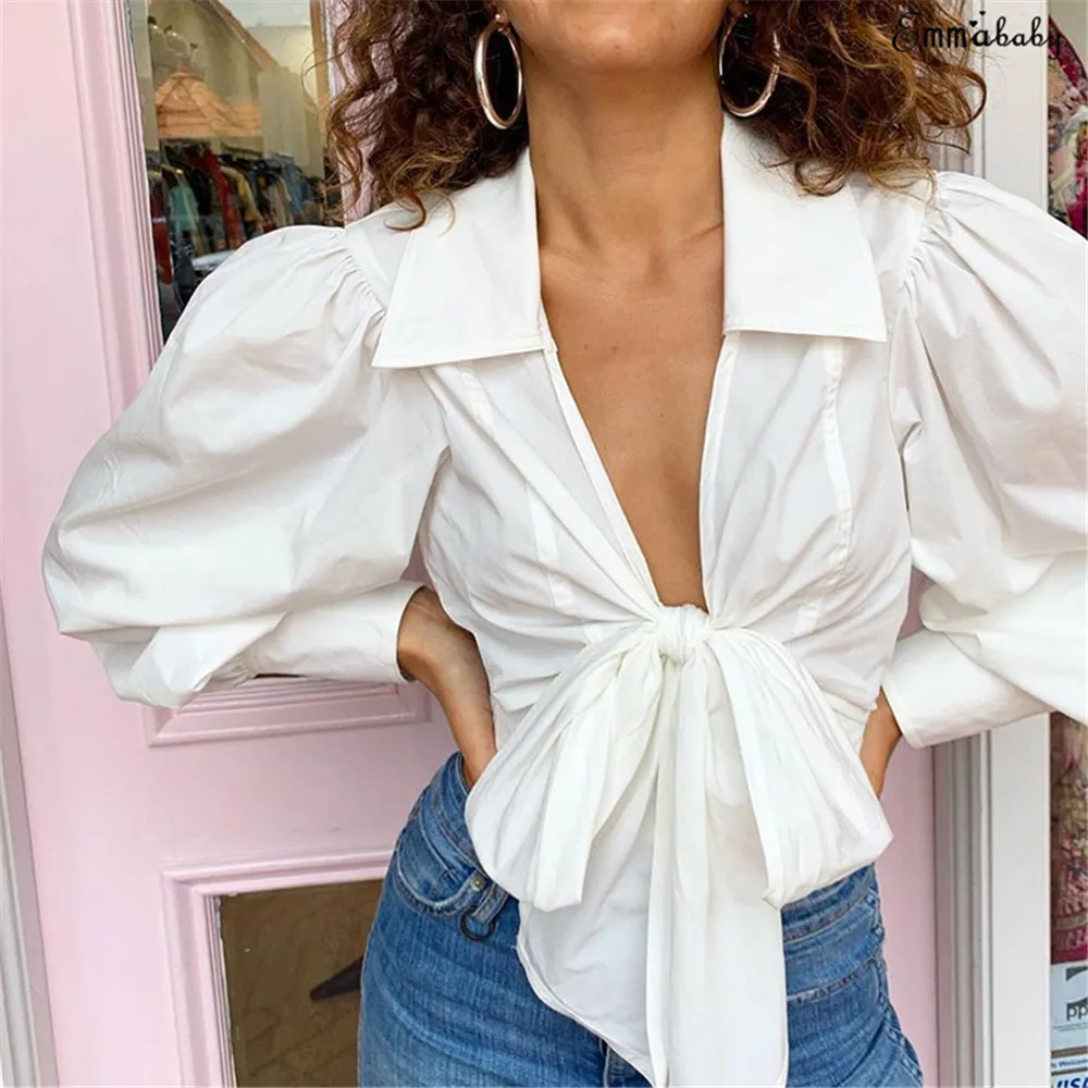 Женская блузка с длинным рукавом без бретелек глубоким V-образным вырезом |