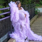 Красивое Тюлевое платье лавандового цвета для беременных для фотосъемки, изготовленное на заказ женское Тюлевое платье для беременных с оборками