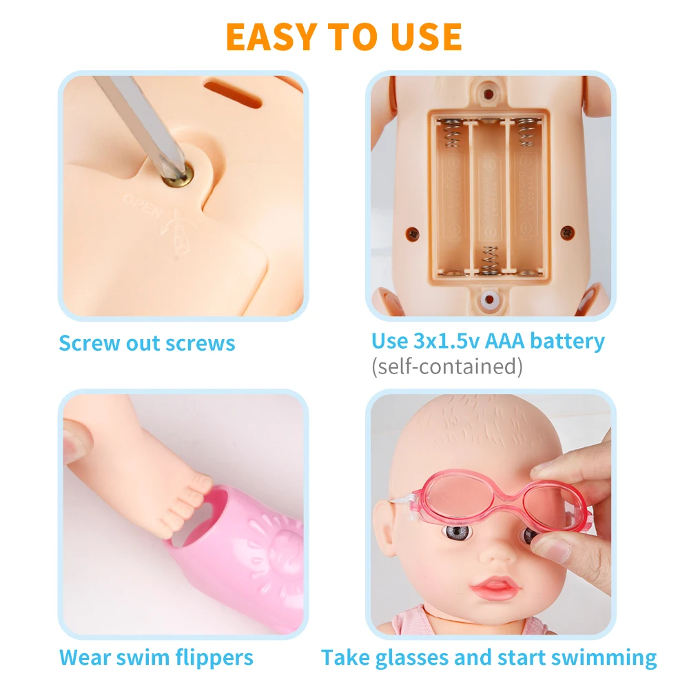 Bebe Reborn Водонепроницаемая кукла для плавания игрушка девочек Электрический