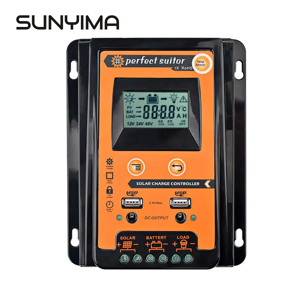 Контроллер заряда солнечной батареи SUNYIMA 50A 30A 12 В/24 В MPPT регулятор с двойным USB ЖК