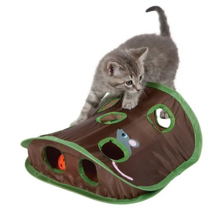 

Pet Cat Mice Game Intelligence Toy Bell Tent With 9 Hole Cats Playing Tunnel Foldable Mouse Hunt Toys Keeps Kitten Active Pets