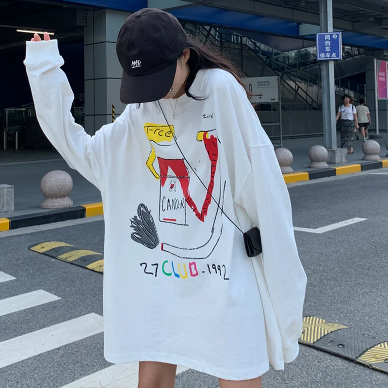 

Осень 2021 тонкий корейский стиль с принтом и круглым вырезом