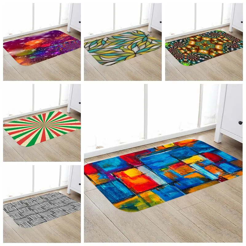 

2021 New Colorful Geometric Pattern Non-slip Door Mat Soft And Thick Multicolor Stone Decorative Bathroom Bedroom Carpet