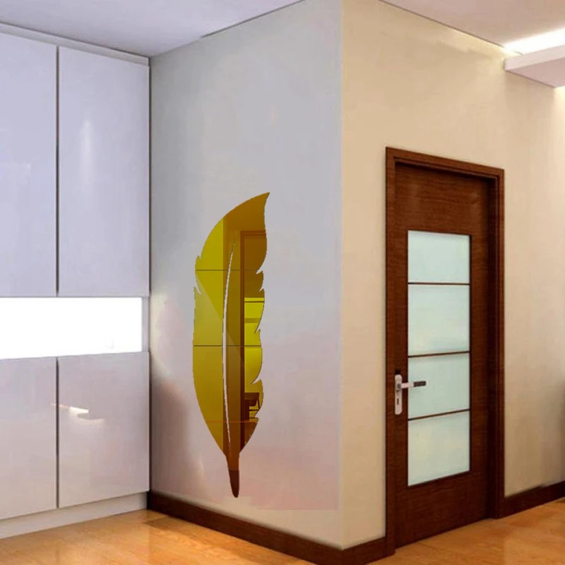 

3D Mirror Art Removable Wall Stickers Acrylic Feather Mural Decal Home Room Decor Home Commercial Space DIY Decoration