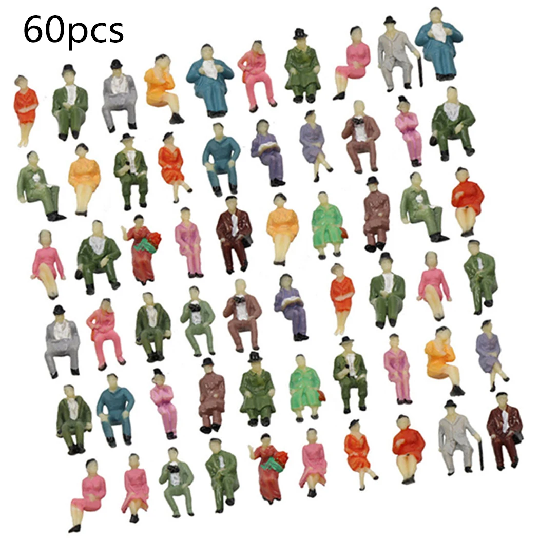 

60pcs All Seated 1:87 Painted Figures Passenger HO Scale Sitting People Sand Table Model Miniature Mini