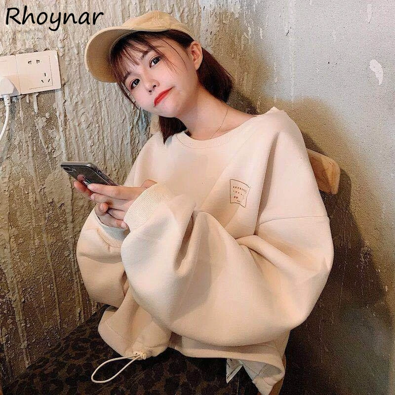 Свитшот женский свободного покроя милый утепленный бархатный студенческий