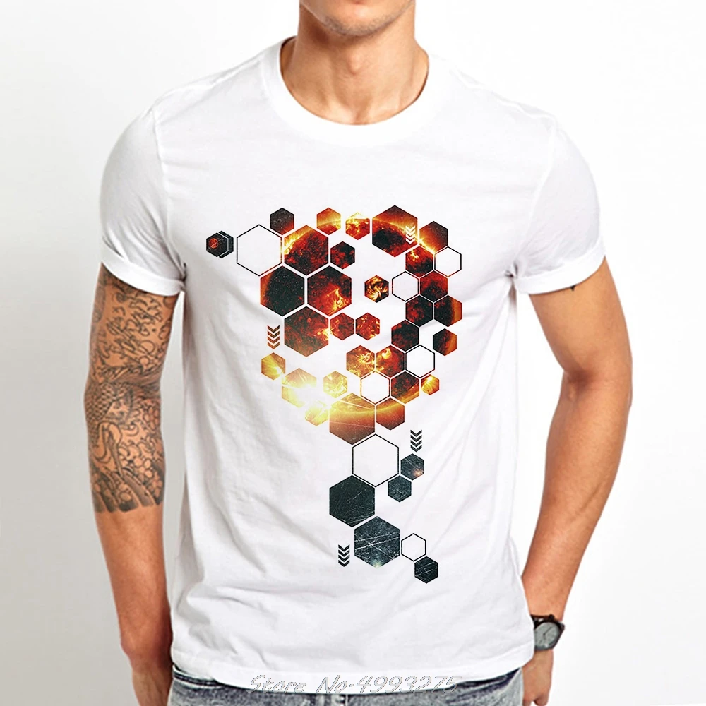 

Sun Geometry Hexagon Funny Geek T Shirt Men New White Casual O-neck Cool t-shirt Unisex