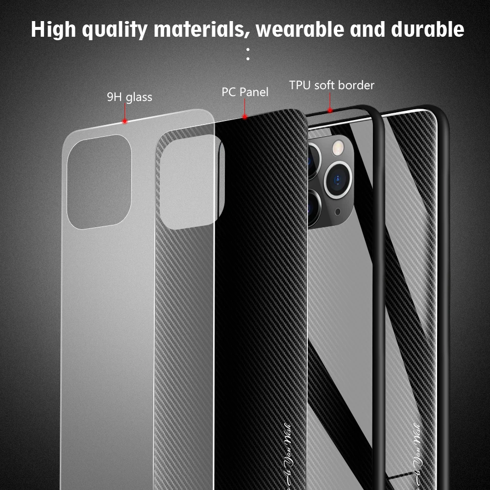 6D стеклянный чехол на iPhone 11 Pro Max из углеродного волокна с текстурой закаленного