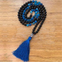8mm black onyx gemstone 108 beads tassel mala necklace buddhism handmade chakra cuff chic meditation reiki colorful fancy