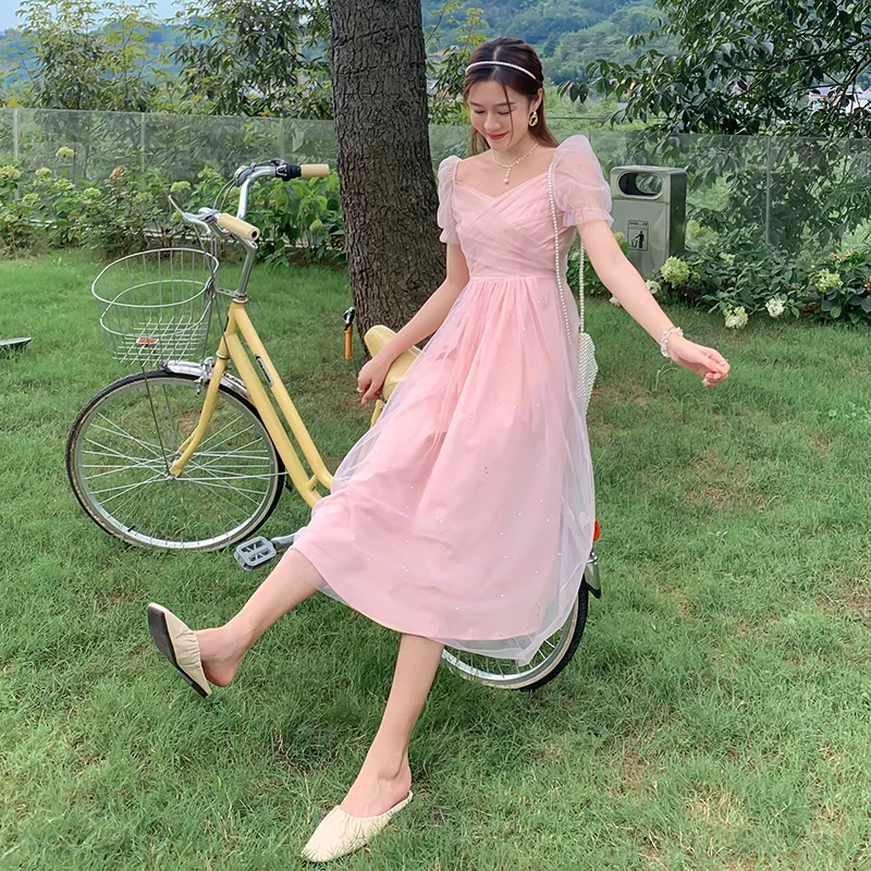 

OUT OF STOCK Women Long Fairy Dress Summer 2021 Runway Elegant Boho Vintage Korean Casual Vacation Party Night Dresses New