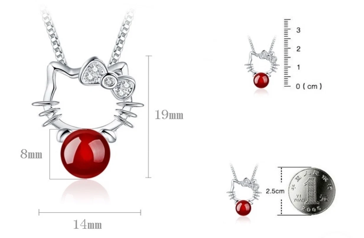 925 Sterling Silver Red Black Gem Cat Crystal Pendant Neckace For Women Gift 45cm Box Chain choker collares | Украшения и