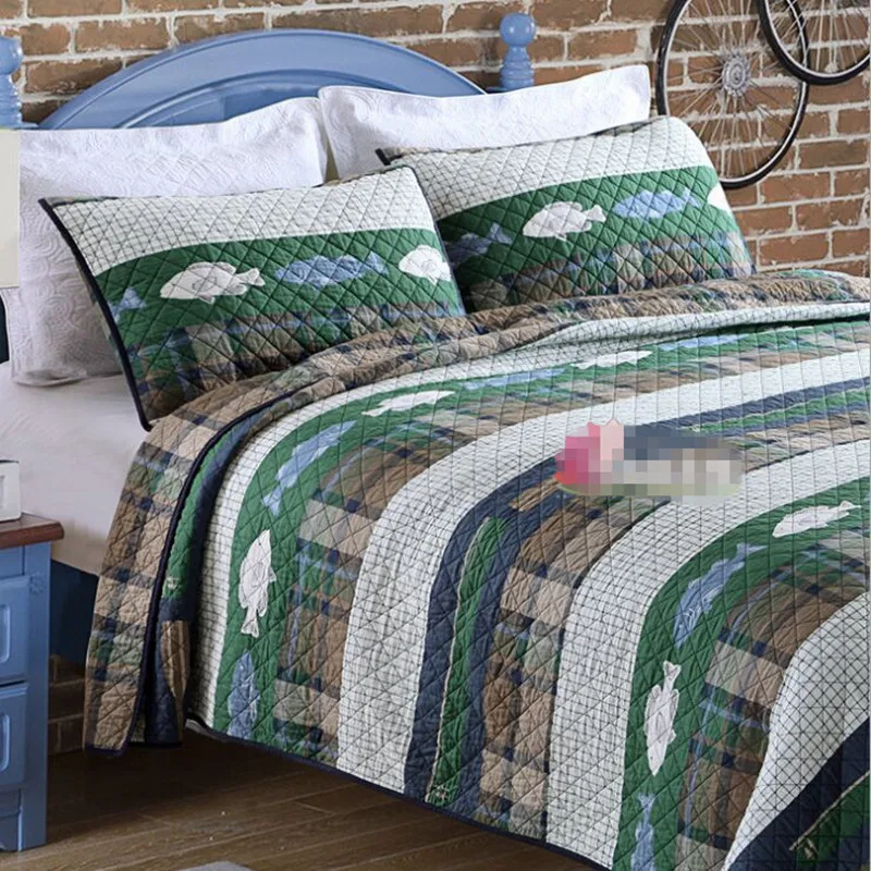 Бесплатная доставка 100% хлопок 3 шт Европейский стиль зеленый плед покрывало