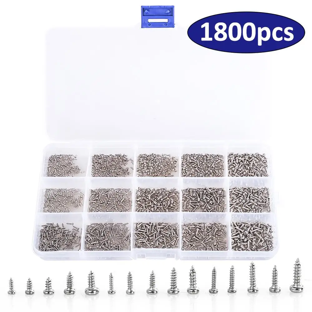 

1800pcs M1 M1.2 M1.4 M1.7 M2.2 M2.6 M3 M4 M5 M6 Mini 304 stainless steel Cross Phillips Pan Round Head Self tapping Wood Screw