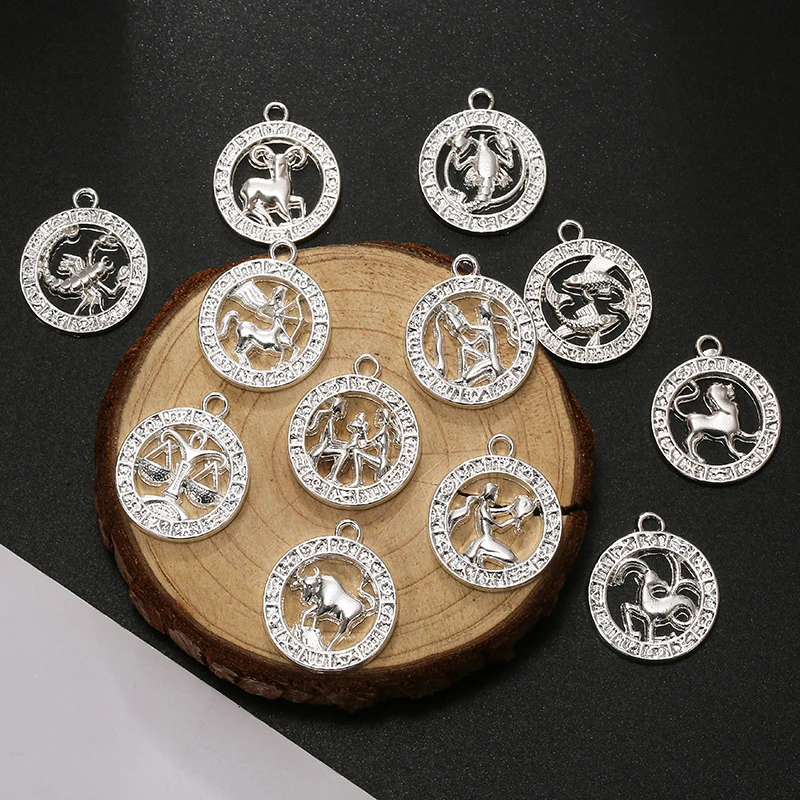 

HEYUYAO 12Pcs 12 Constellations Pendants Creative Hollow Out Charms Alloy Pendant for Diy Handmade Jewelry Wholesale Accessories