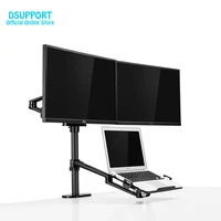 OL-10T Aluminum Height Adjust Desktop Dual 17-32 inch Monitor Holder+12-17 inch Laptop Holder Stand Full Motion Triple Mount Arm