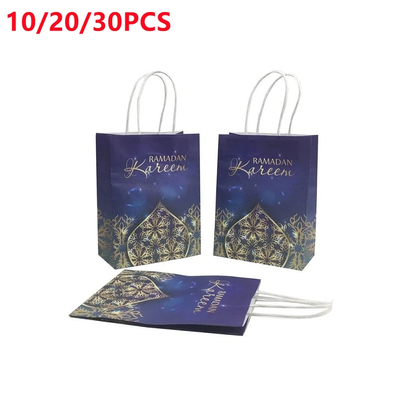 

10/20/30Pcs Gift Bag Ramadan Kraft Paper Bag Muslim Eid Mubarak Golden Tote Bags Eco-Friendly Bag Happy Ramadan Party Supplies