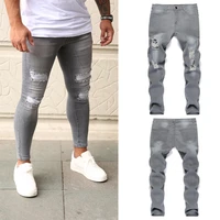 mens quilted embroidered jeans skinny jeans ripped stretch denim pants man elastic waist patchwork jogging denim trousers