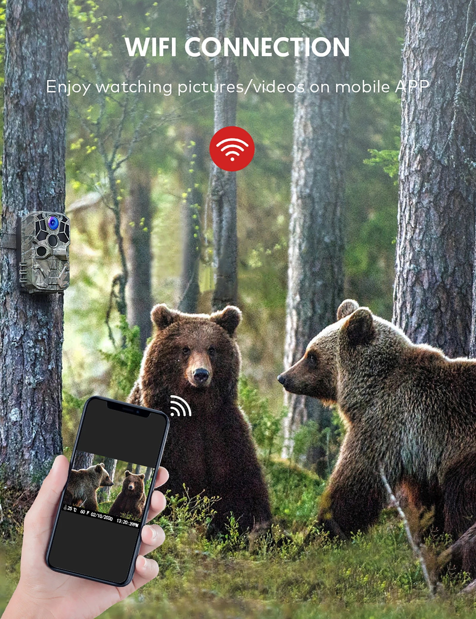 Wi-Fi камера-ловушка для дикой природы 30 мп 1296P ночное видение активация движением
