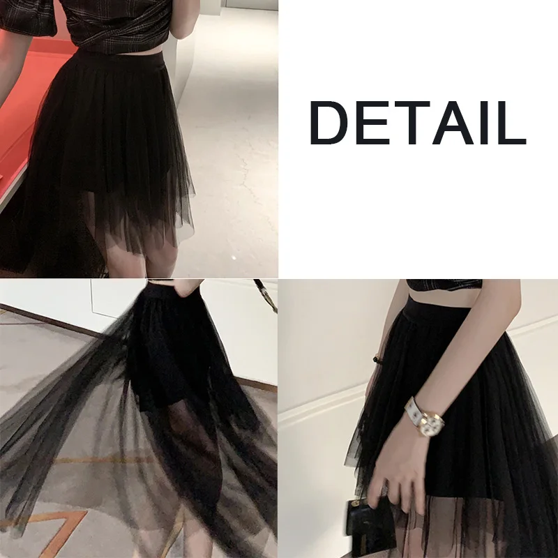 

Skirts Women Gothic Dark Girls High Waist Vintage Irregular Mesh Patchwork Fashion Solid Harajuku Punk Summer Ulzzang Streetwear