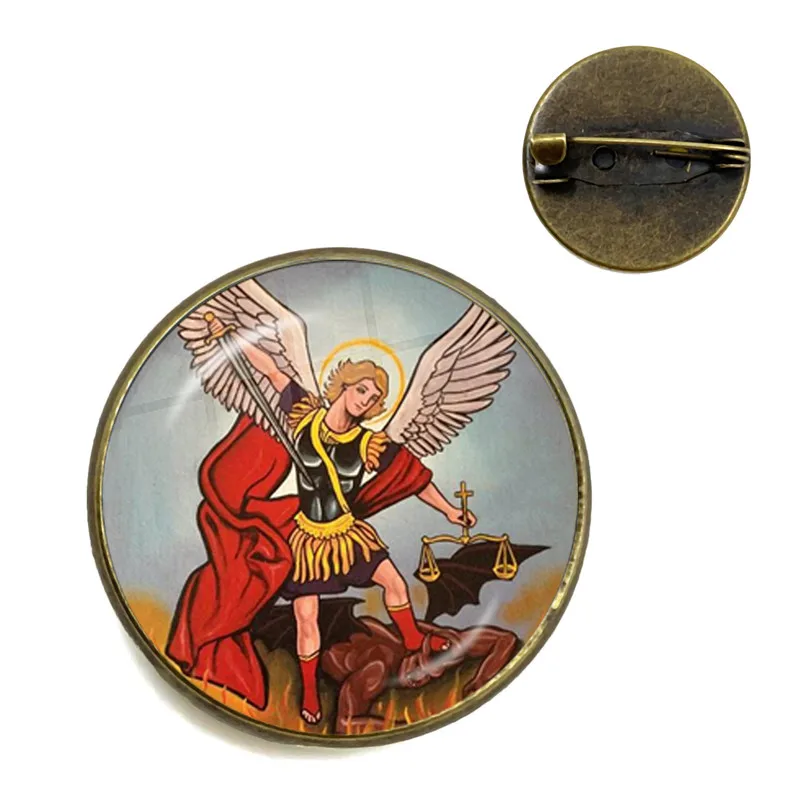 10 Стеклянная брошь из кабошона Archangel St. Майкл защитит меня, священный щит, защитный Шарм, русский орхокс воротник, булавки для Святого подарка - Окраска металла: 10