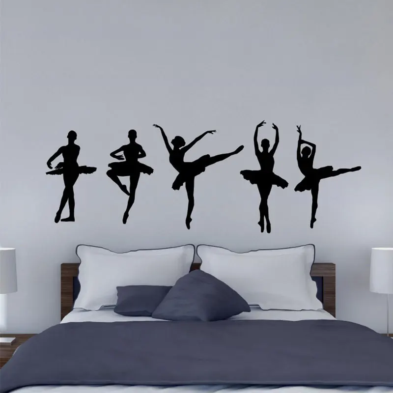 Set Of 5 Ballet Dancers Wall Sticker Vinyl Home Decor Girls Room Bedroom Ballerina Decals Dancing Murals 4542 | Дом и сад