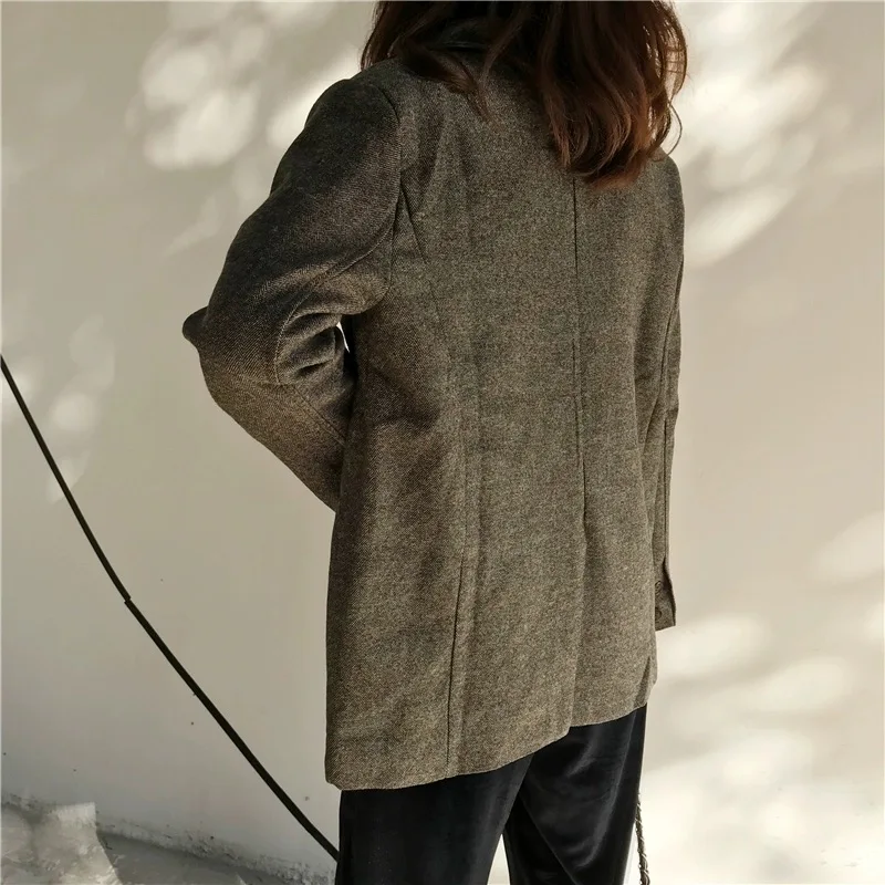 2019 женский осенний зимний Повседневный свободный винтажный блейзер с узором в