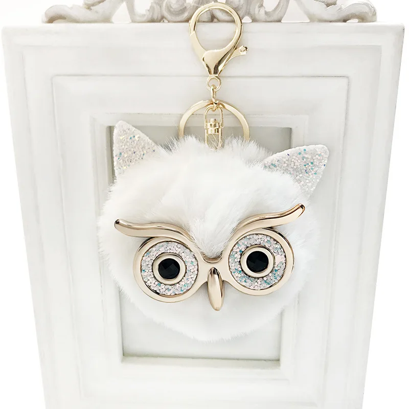 Брелок в виде совы с милым помпоном куклы пушистый брелок из кроличьего меха для