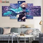 5 шт для костюмированной вечеринки по японскому аниме девочка Сакура пейзажа мозаичная картина, выполненная в технике алмазной вышивки головоломка распродажа Алмазная вышивка крестиком на рисунке, полный набор сверл,