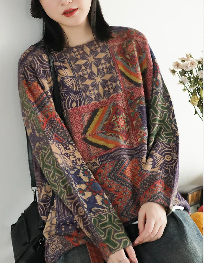 Женский свитер Осенний вязаный Ретро Свободный пуловер новинка 2019 с