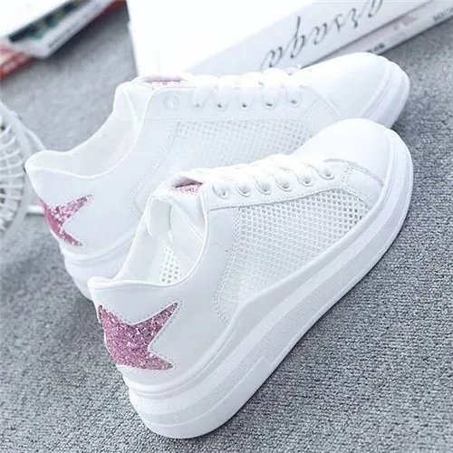 910 pink Женские кроссовки; Модные дышащие сетчатые женские вулканизированные туфли; повседневная обувь на платформе со шнуровкой; женские белые теннисные туфли; feminino - Цвет: 910 pink
