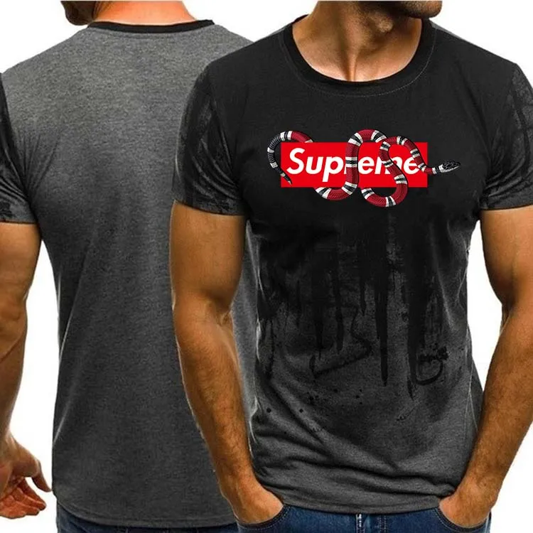 3D printing brand running T-shirt men's sports shirt short-sleeved O-neck striped print loose fitness | Спорт и развлечения