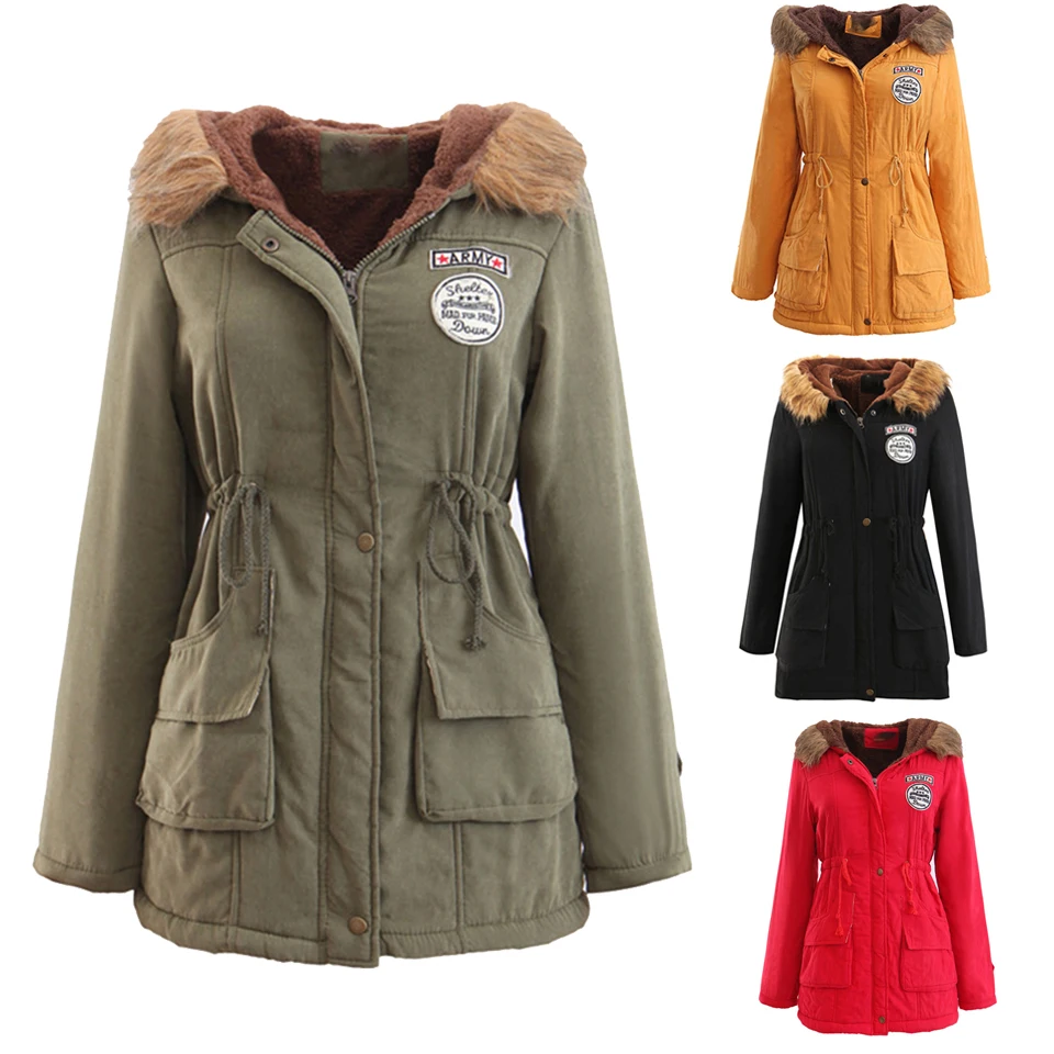 Большой Покрытый Мехом Толстовка Капюшон Пальто Военный Стиль Армия Парка