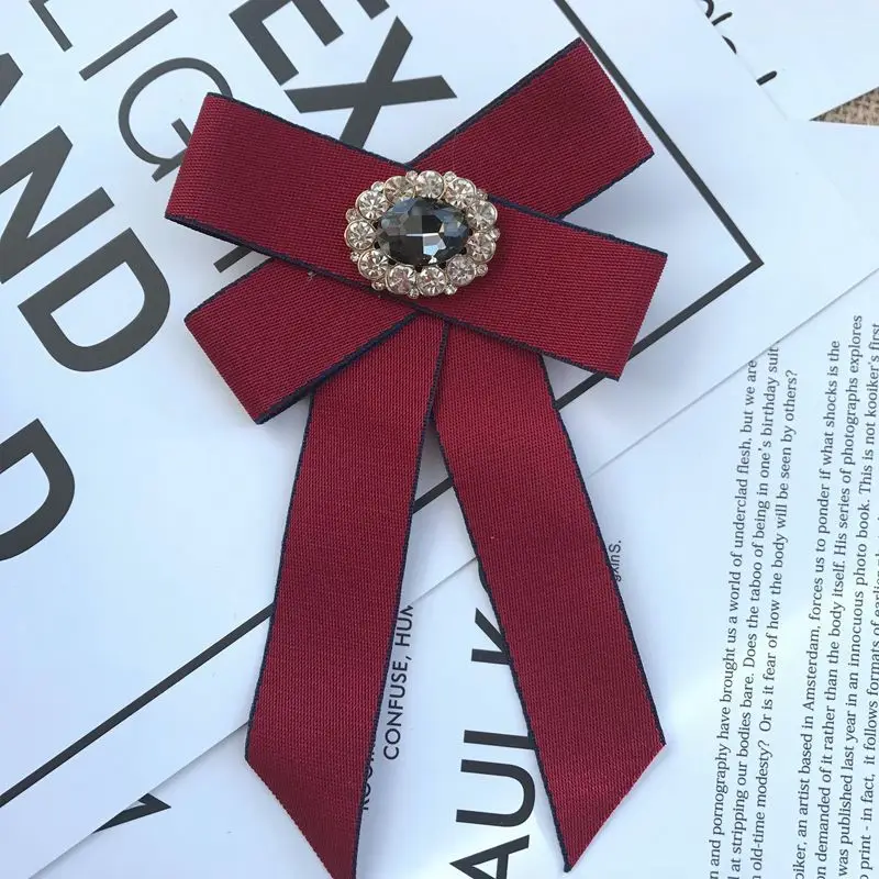 Винтажная лента бант брошь Хрустальный булавка на воротник рубашка корсаж