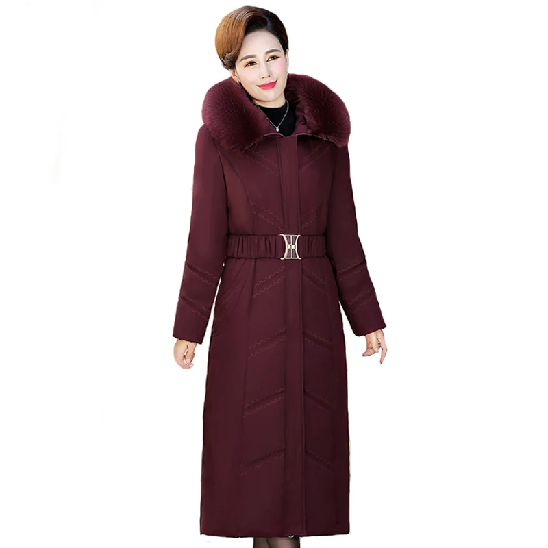 X Long зимняя куртка женская парка с капюшоном и меховым воротником размера плюс 5XL