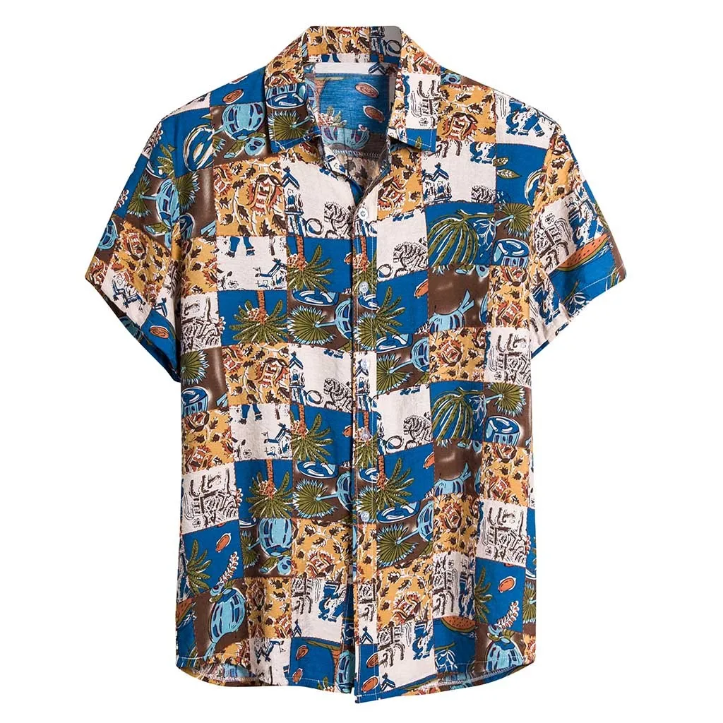 Самая красивая рубашка! Мужская этническая с коротким рукавом Повседневная