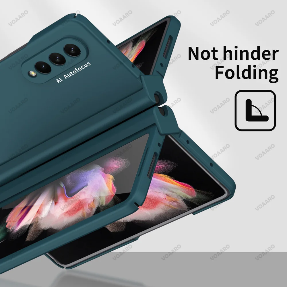 for samsung galaxy z fold 3 hinge case with s pen slot holder for samsung z fold 3 5g hinge case with front screen glass film free global shipping
