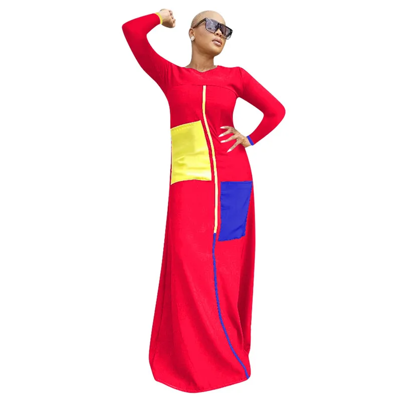 Женское Повседневное платье с карманами Платье макси длинным рукавом длина до