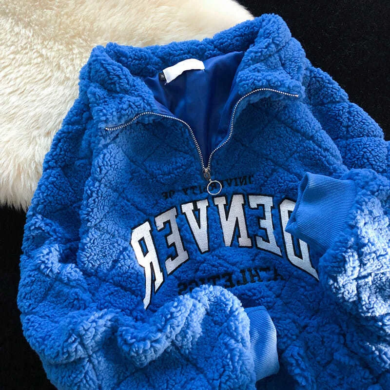 

Autumn And Winter New Diamond Plaid Lamb Wool Women's Nightgown Fall And Winter Loose In More Velvet Quilted Hoodies