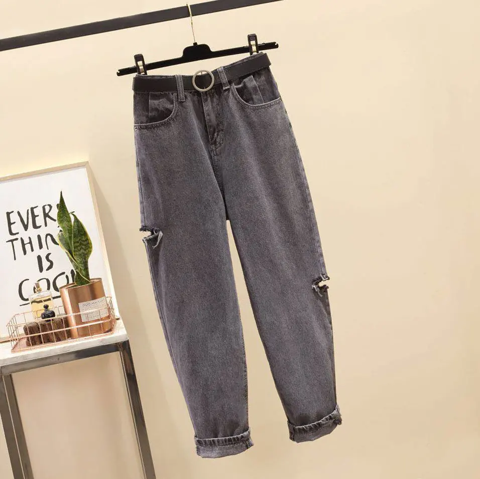 Женские джинсы с дырками новинка на весну и осень корейские прямые джинсовые