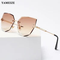 cat eye rimless sunglasses women vintage luxury brand design metal sun glasses ladies fashion shades female eyewear oculos de so
