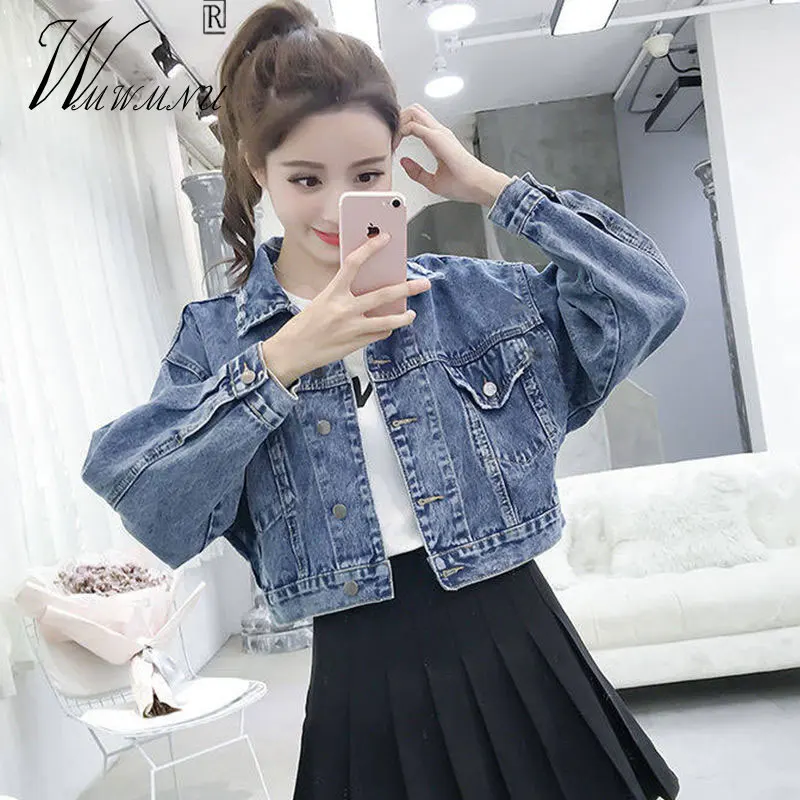 

Korean Slim Short Denim Jacket Women Sweet Spring Long Sleeve Pocket Buttons Clothes Basic Classic Plus Size Casual Jeans Coat