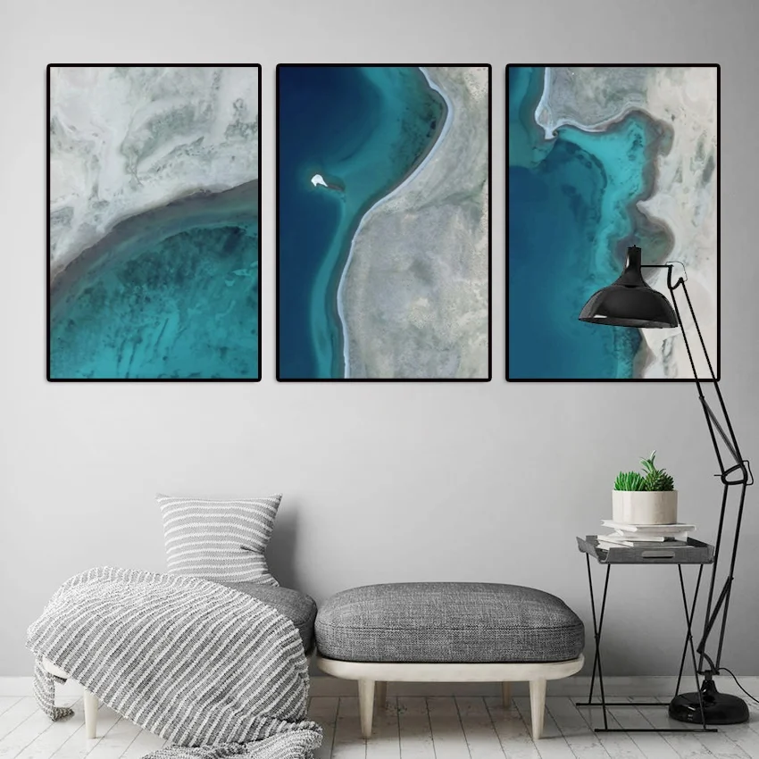 

Minimalist Abstract Blue Gray Sea Image Frameless Canvas High-Quality Waterproof Ink Printing Luxury Decorative Poster