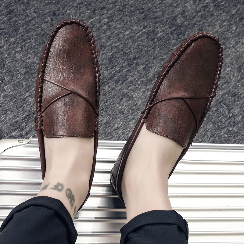 Income Genuine Leather Men Casual Shoes Brand 2020 slip on Loafers Moccasins Breathable Slip Black soft Driving | Обувь