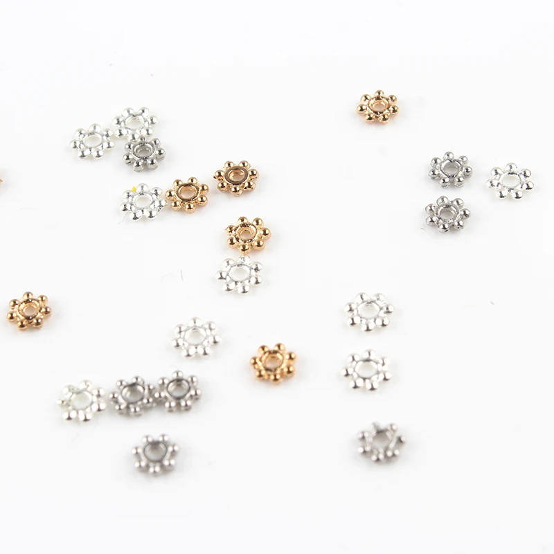 200 шт./лот 4 мм тибетские серебряные золотые маргаритки цветок металлические