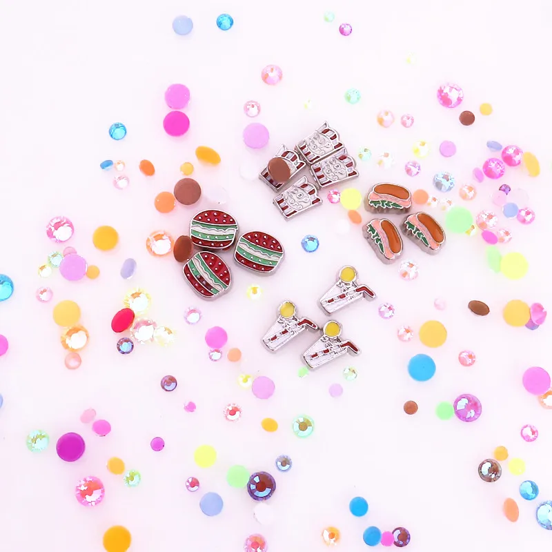 100 шт./лот Смешанный милый гамбургер фри Плавающие Подвески сэндвич с едой